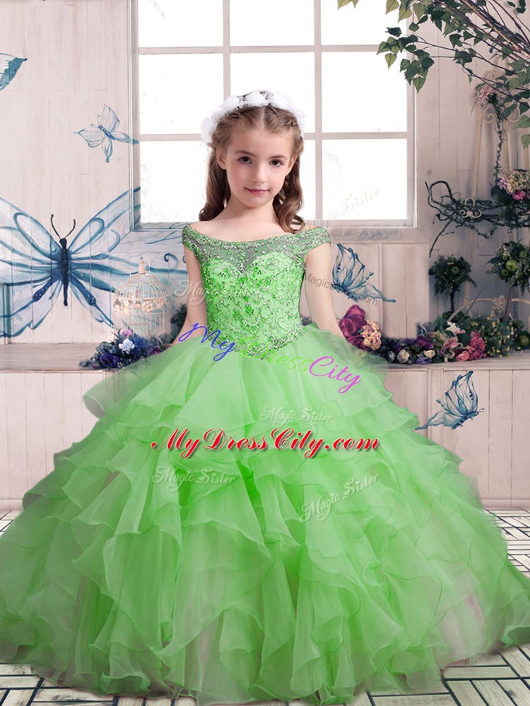 Pretty Sleeveless Floor Length Beading and Ruffles Lace Up High School Pageant Dress