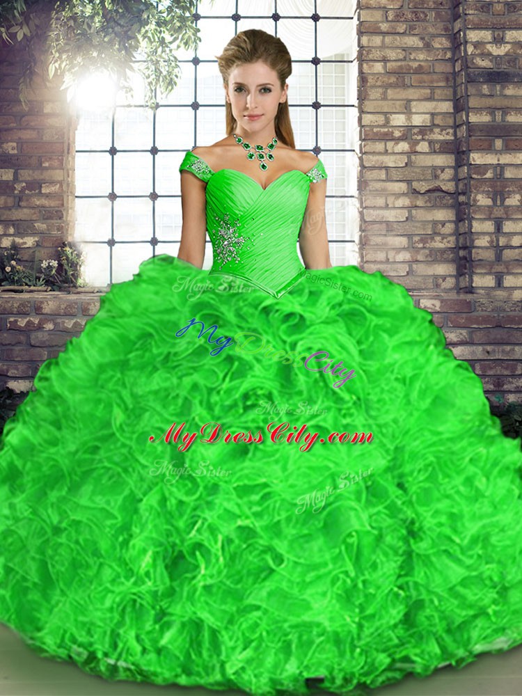 Sweet Floor Length Green Quinceanera Dress Off The Shoulder Sleeveless Lace Up