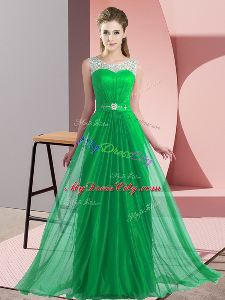 Hot Sale Green Sleeveless Floor Length Beading Lace Up Wedding Party Dress