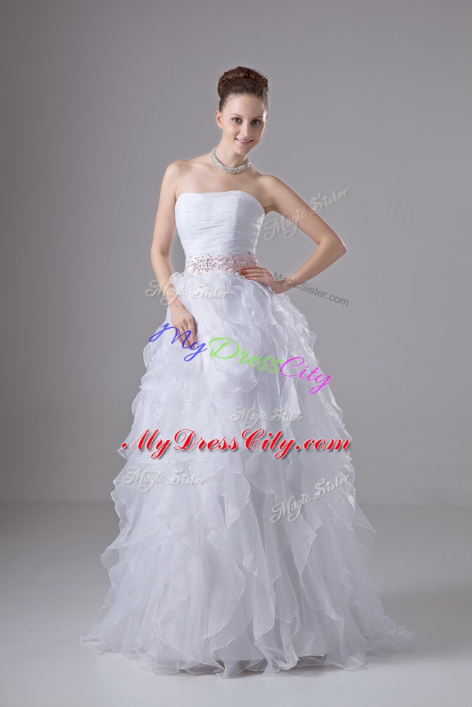 Captivating Strapless Sleeveless Zipper Wedding Dresses White Organza