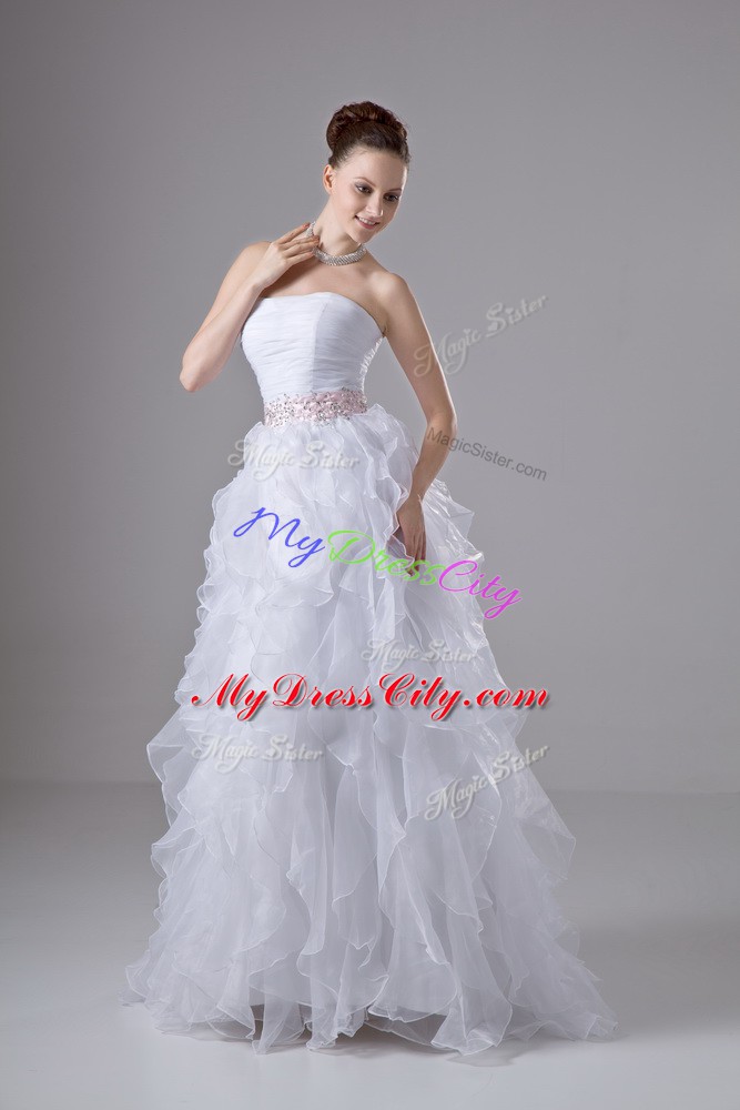 Captivating Strapless Sleeveless Zipper Wedding Dresses White Organza