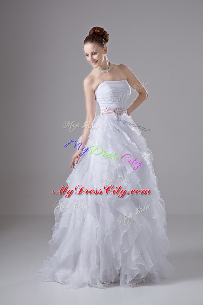 Captivating Strapless Sleeveless Zipper Wedding Dresses White Organza