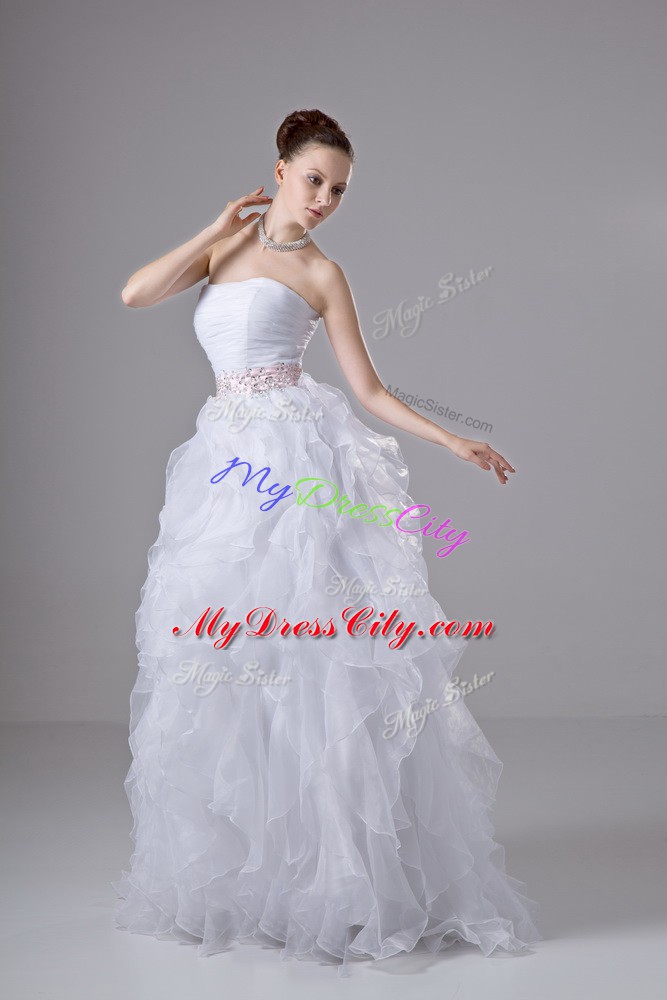 Captivating Strapless Sleeveless Zipper Wedding Dresses White Organza