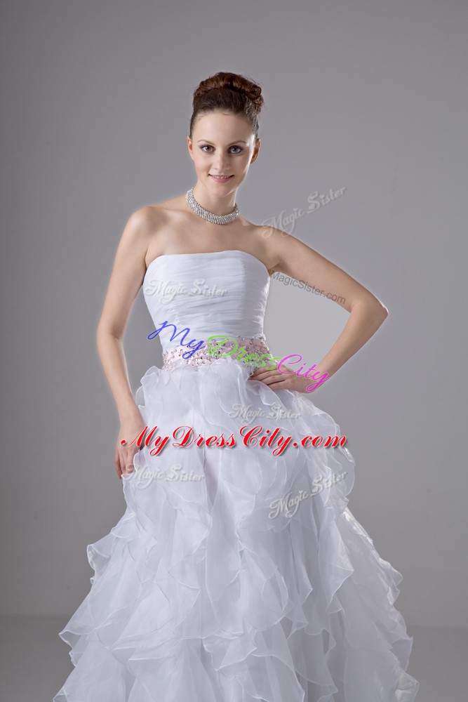 Captivating Strapless Sleeveless Zipper Wedding Dresses White Organza