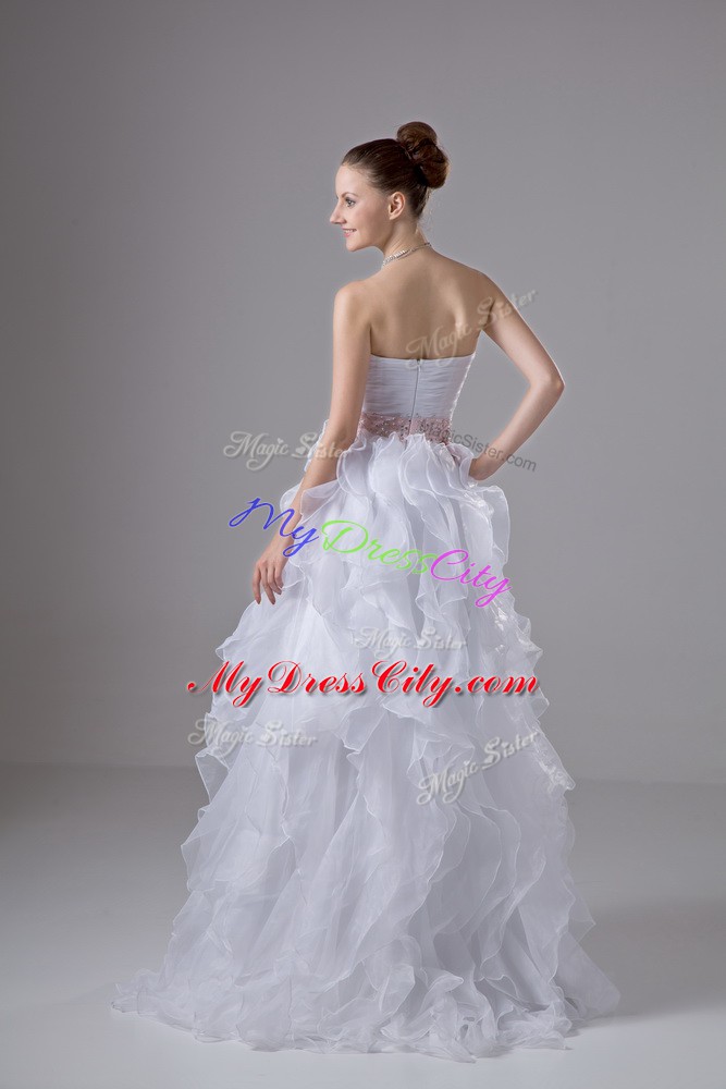 Captivating Strapless Sleeveless Zipper Wedding Dresses White Organza