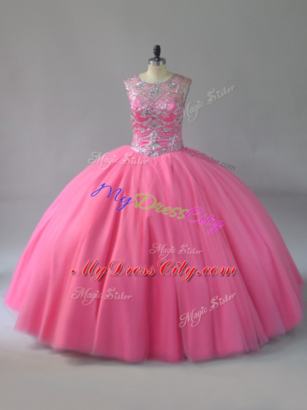 Customized Ball Gowns Vestidos de Quinceanera Pink Scoop Sleeveless Lace Up