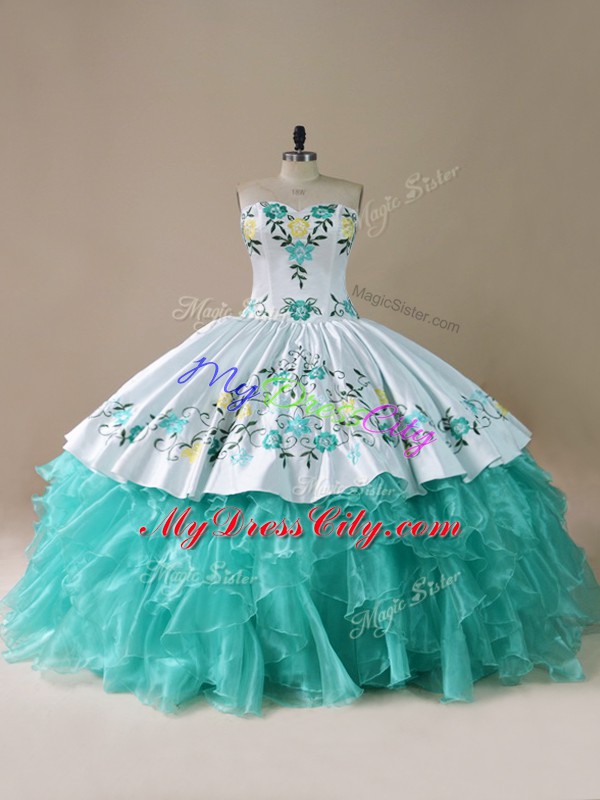 Elegant Blue And White Sleeveless Organza Lace Up 15 Quinceanera Dress for Sweet 16 and Quinceanera