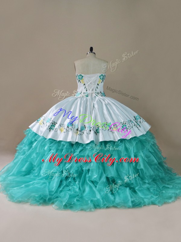 Elegant Blue And White Sleeveless Organza Lace Up 15 Quinceanera Dress for Sweet 16 and Quinceanera