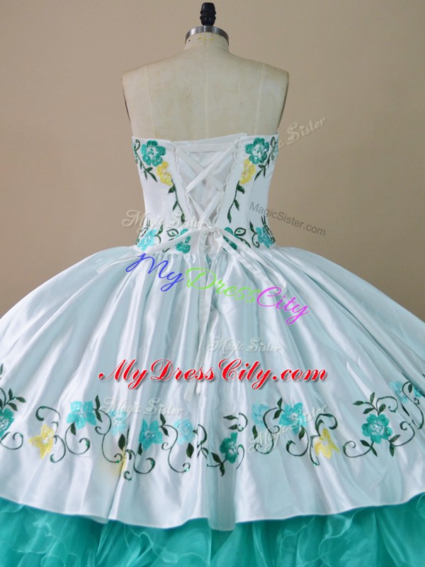 Elegant Blue And White Sleeveless Organza Lace Up 15 Quinceanera Dress for Sweet 16 and Quinceanera