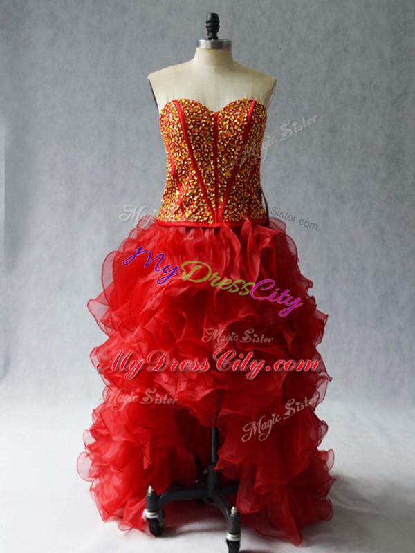 Extravagant Sleeveless Beading and Ruffles Lace Up Prom Dresses