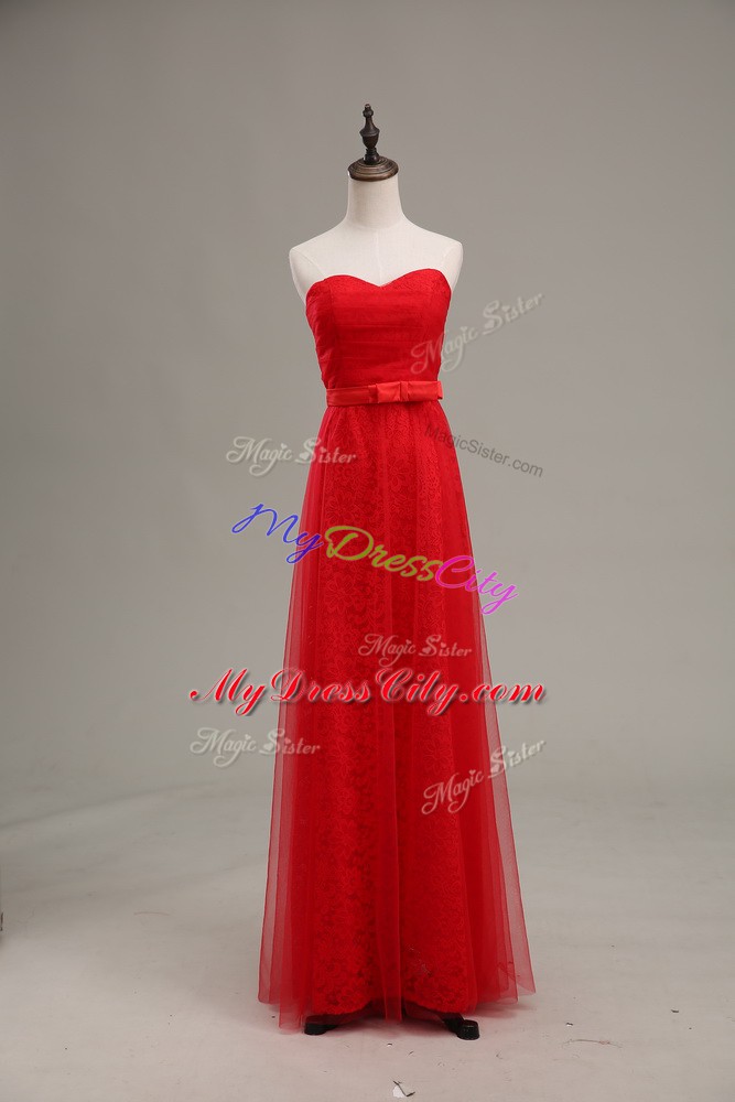 Simple Floor Length Red Going Out Dresses Sweetheart Sleeveless Zipper