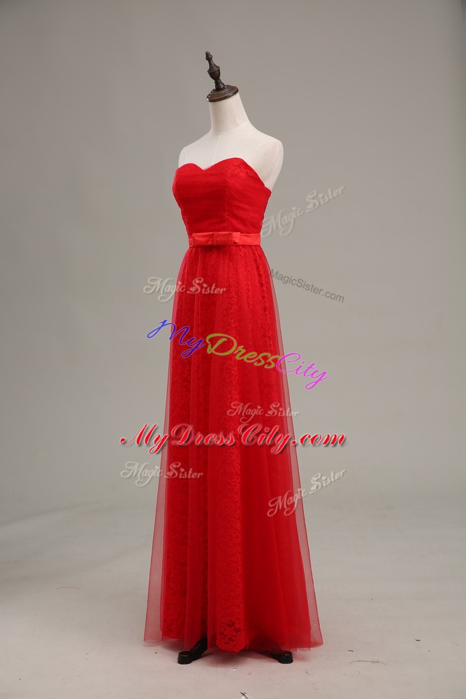 Simple Floor Length Red Going Out Dresses Sweetheart Sleeveless Zipper