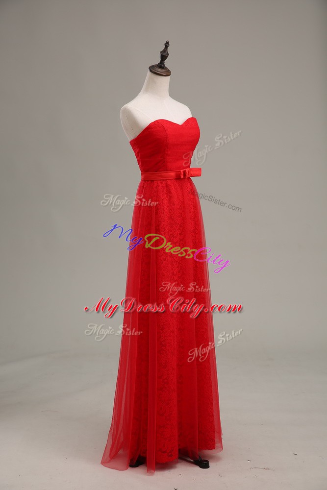 Simple Floor Length Red Going Out Dresses Sweetheart Sleeveless Zipper