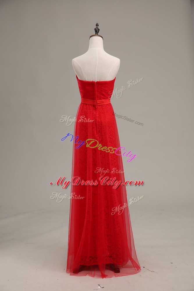 Simple Floor Length Red Going Out Dresses Sweetheart Sleeveless Zipper