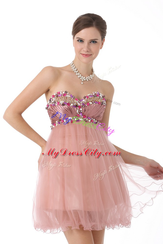 Mini Length A-line Sleeveless Pink Evening Gowns Zipper