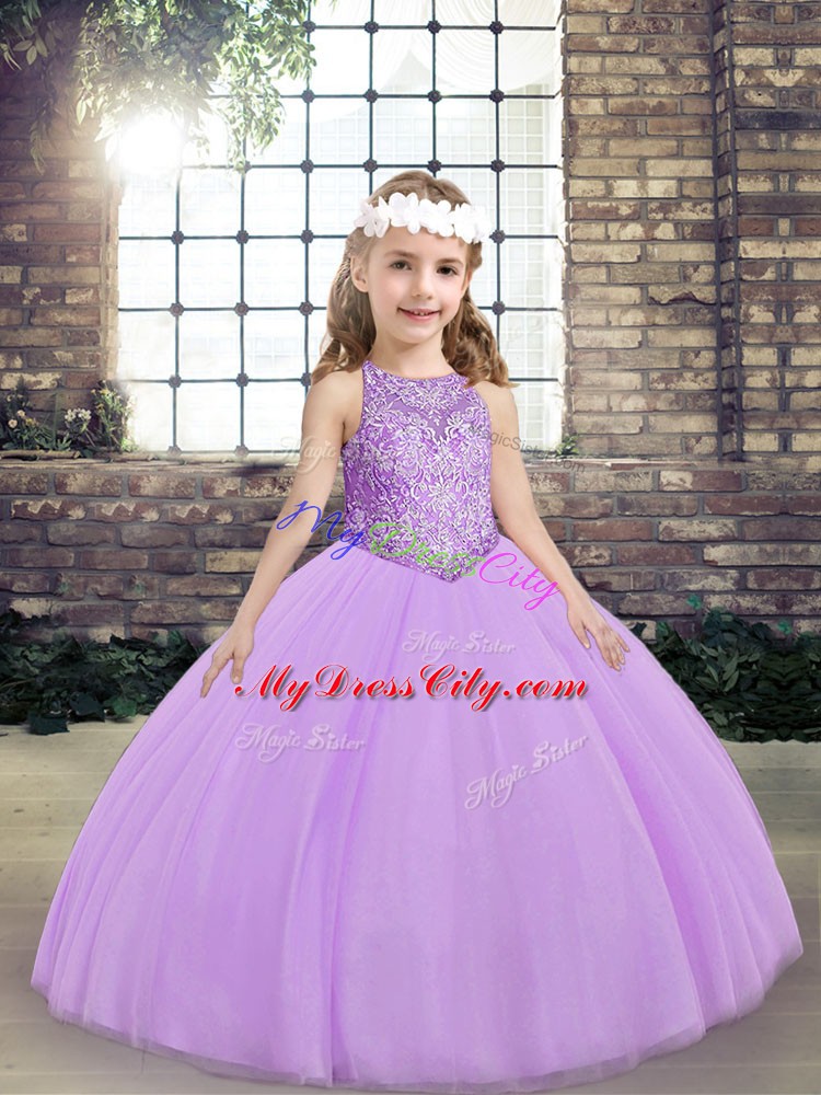 Affordable Tulle Sleeveless Floor Length Girls Pageant Dresses and Beading