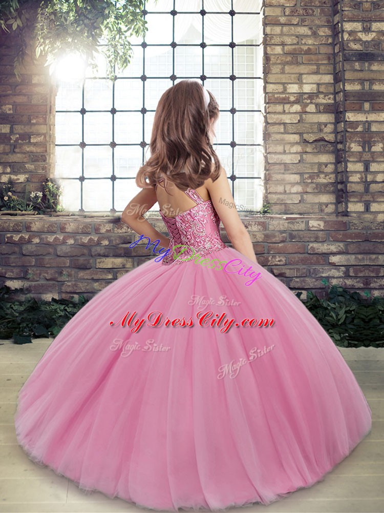 Affordable Tulle Sleeveless Floor Length Girls Pageant Dresses and Beading