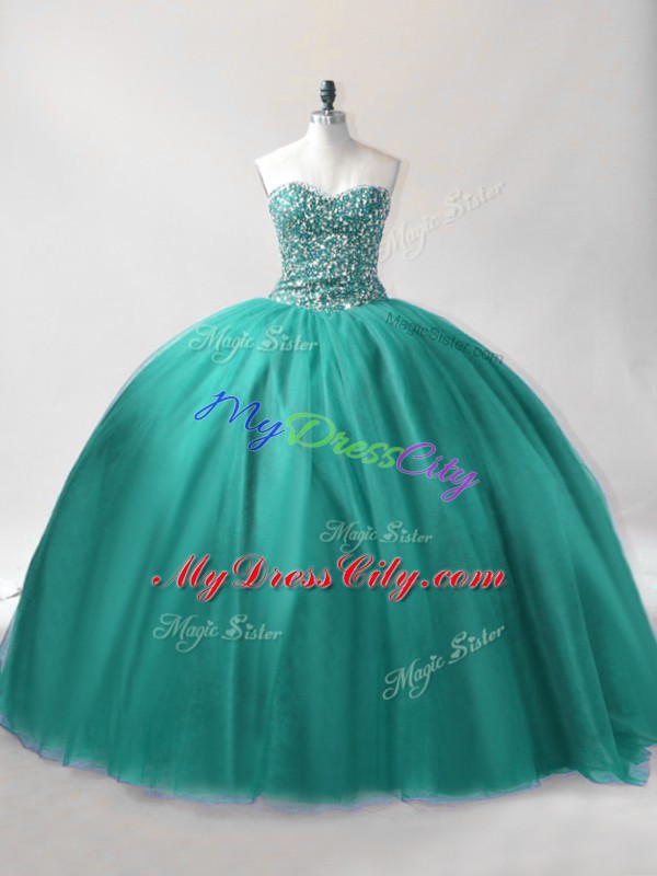 Floor Length Ball Gowns Sleeveless Turquoise Quinceanera Dresses Lace Up