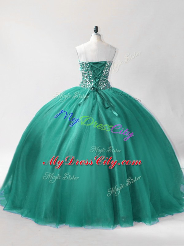 Floor Length Ball Gowns Sleeveless Turquoise Quinceanera Dresses Lace Up