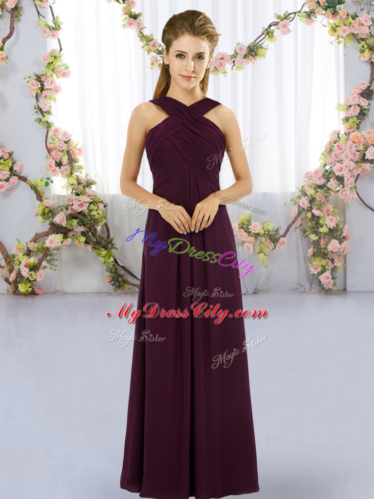 High Quality Burgundy Lace Up Wedding Party Dress Ruching Sleeveless Floor Length