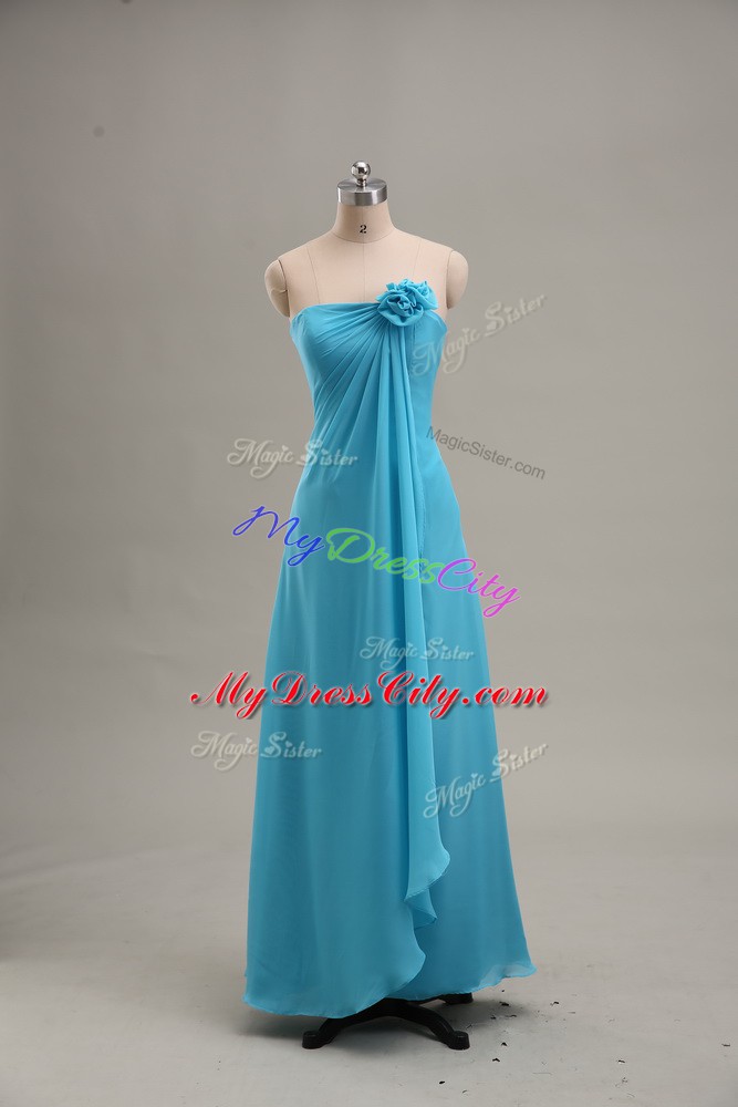 Strapless Sleeveless Chiffon Formal Dresses Hand Made Flower Zipper