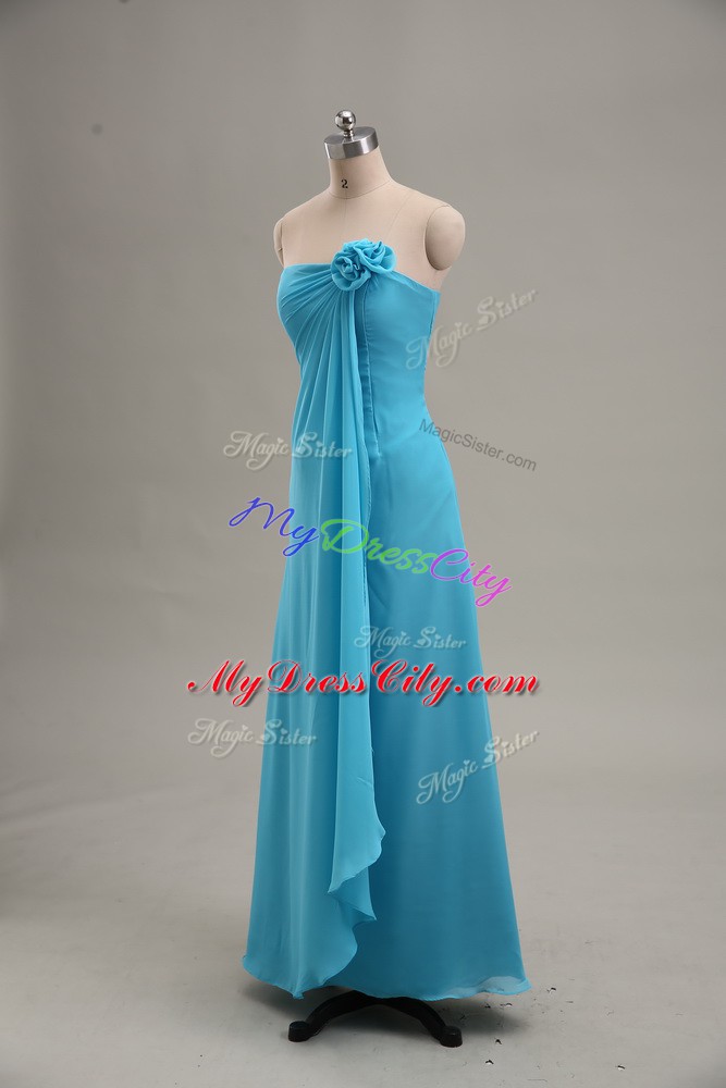 Strapless Sleeveless Chiffon Formal Dresses Hand Made Flower Zipper