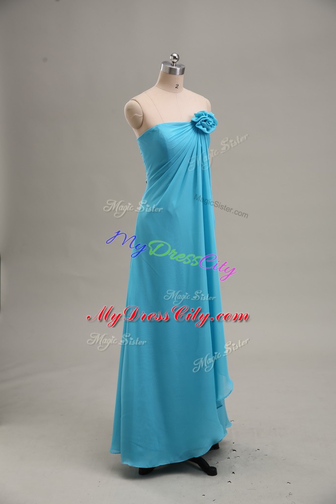 Strapless Sleeveless Chiffon Formal Dresses Hand Made Flower Zipper