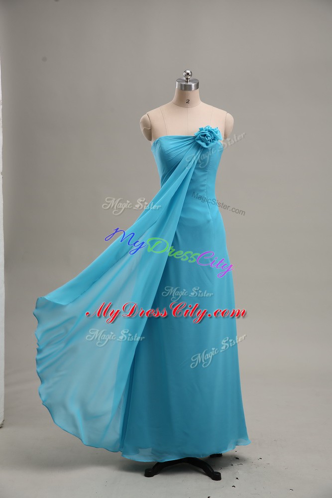 Strapless Sleeveless Chiffon Formal Dresses Hand Made Flower Zipper