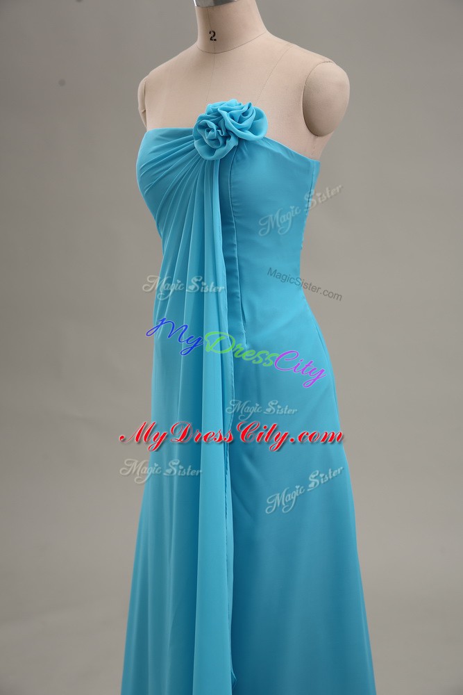 Strapless Sleeveless Chiffon Formal Dresses Hand Made Flower Zipper