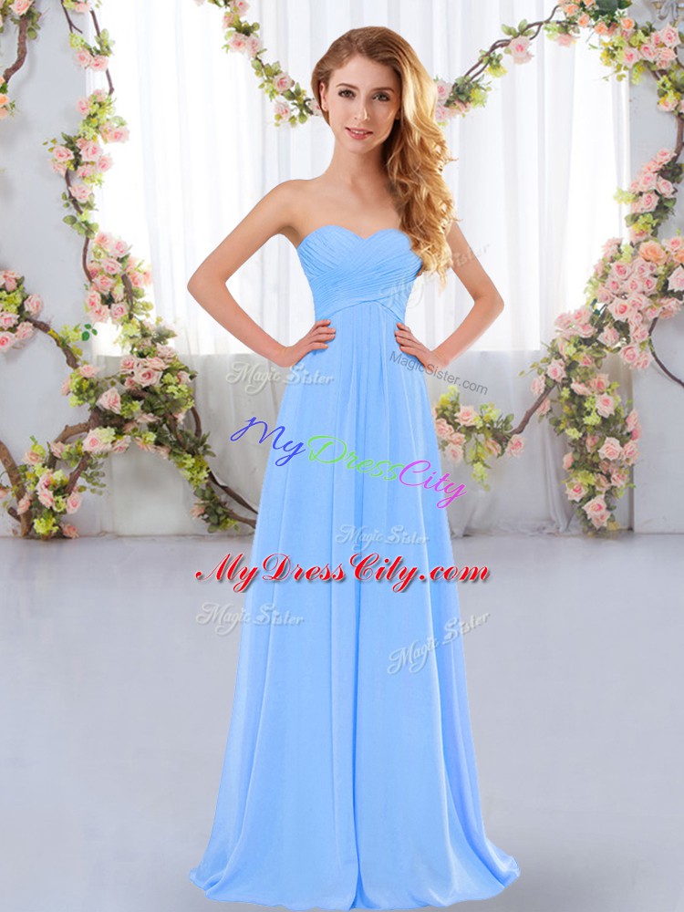 Empire Bridesmaid Dress Aqua Blue Sweetheart Chiffon Sleeveless Floor Length Lace Up