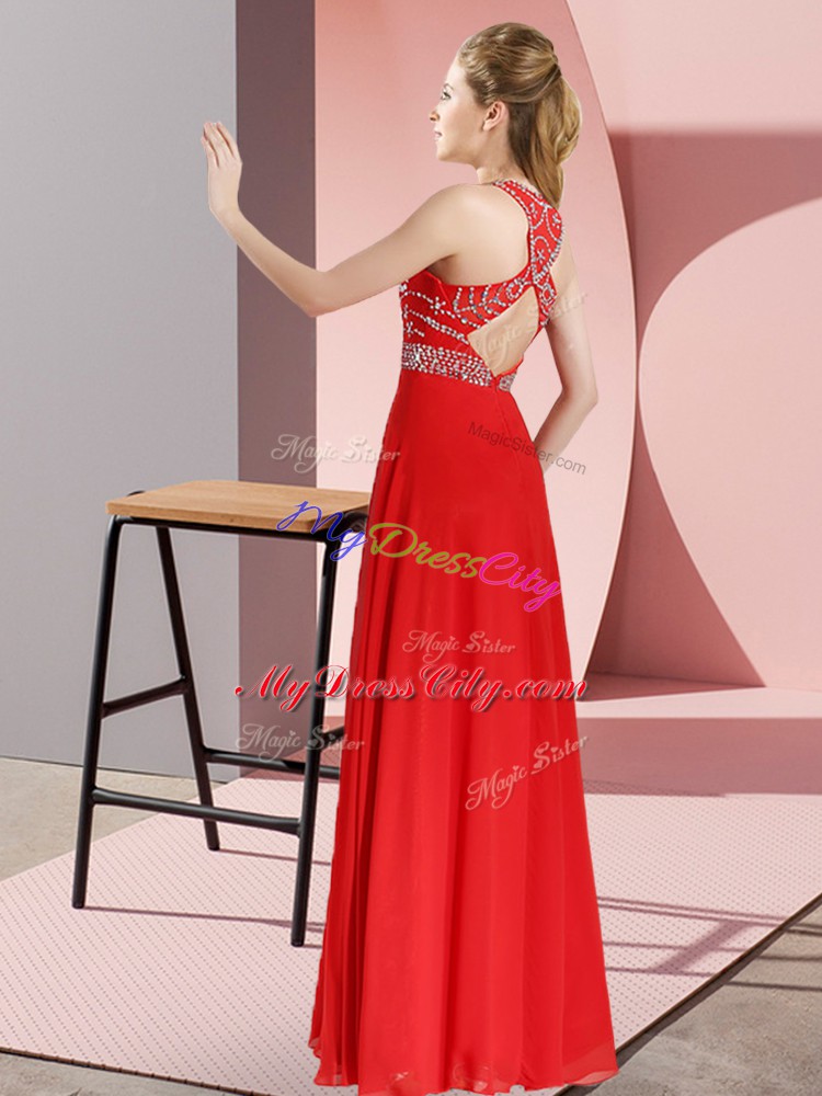 Hot Selling Scoop Sleeveless Backless Prom Gown Fuchsia Chiffon