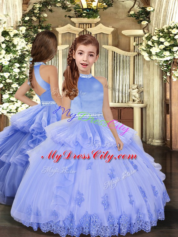 Customized Sleeveless Backless Floor Length Beading and Appliques Girls Pageant Dresses