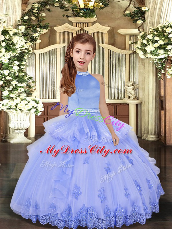 Customized Sleeveless Backless Floor Length Beading and Appliques Girls Pageant Dresses