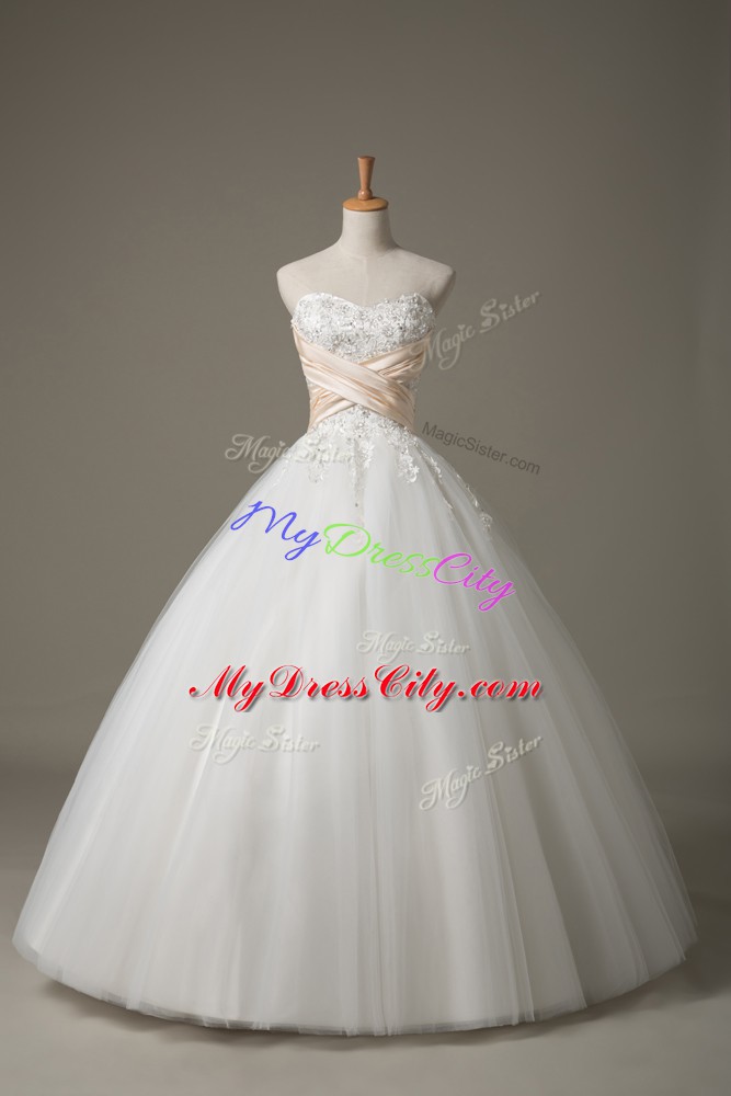 Sumptuous White Sleeveless Tulle Lace Up Wedding Gowns for Wedding Party