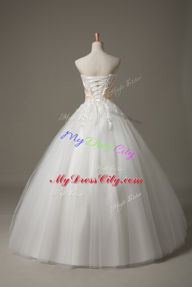 Sumptuous White Sleeveless Tulle Lace Up Wedding Gowns for Wedding Party