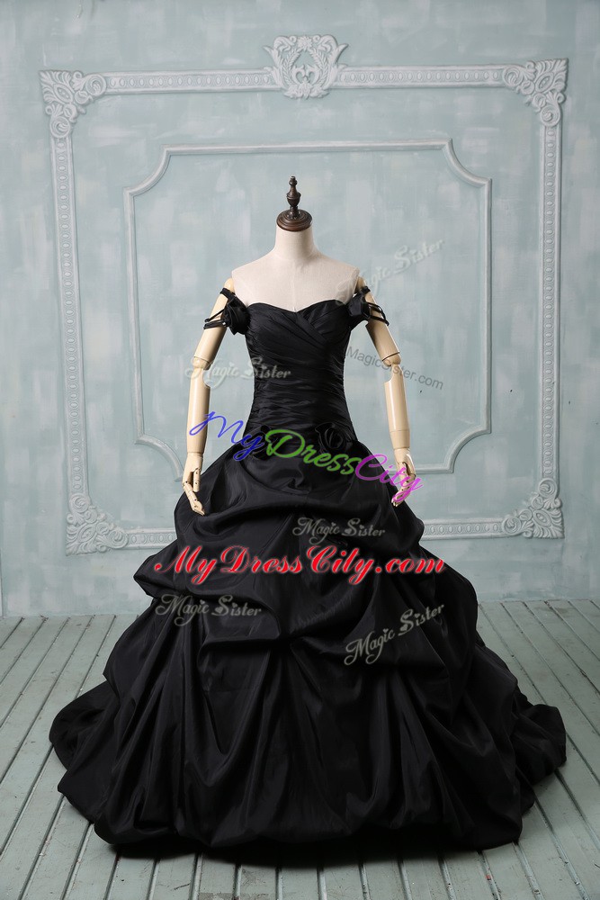 Lovely Ball Gowns Sleeveless Black Quince Ball Gowns Brush Train Lace Up