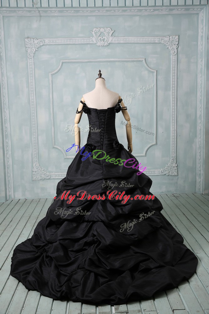 Lovely Ball Gowns Sleeveless Black Quince Ball Gowns Brush Train Lace Up