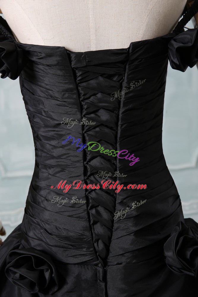 Lovely Ball Gowns Sleeveless Black Quince Ball Gowns Brush Train Lace Up