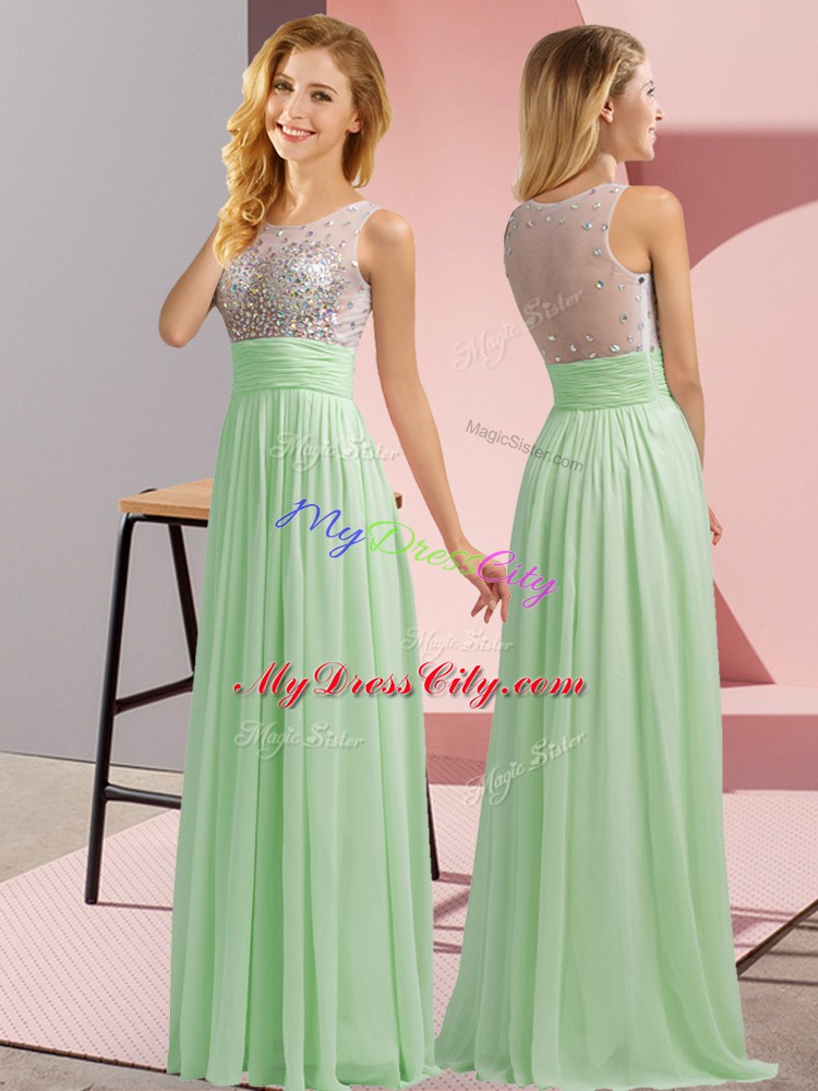 Cheap Apple Green Empire Beading Court Dresses for Sweet 16 Side Zipper Chiffon Sleeveless Floor Length