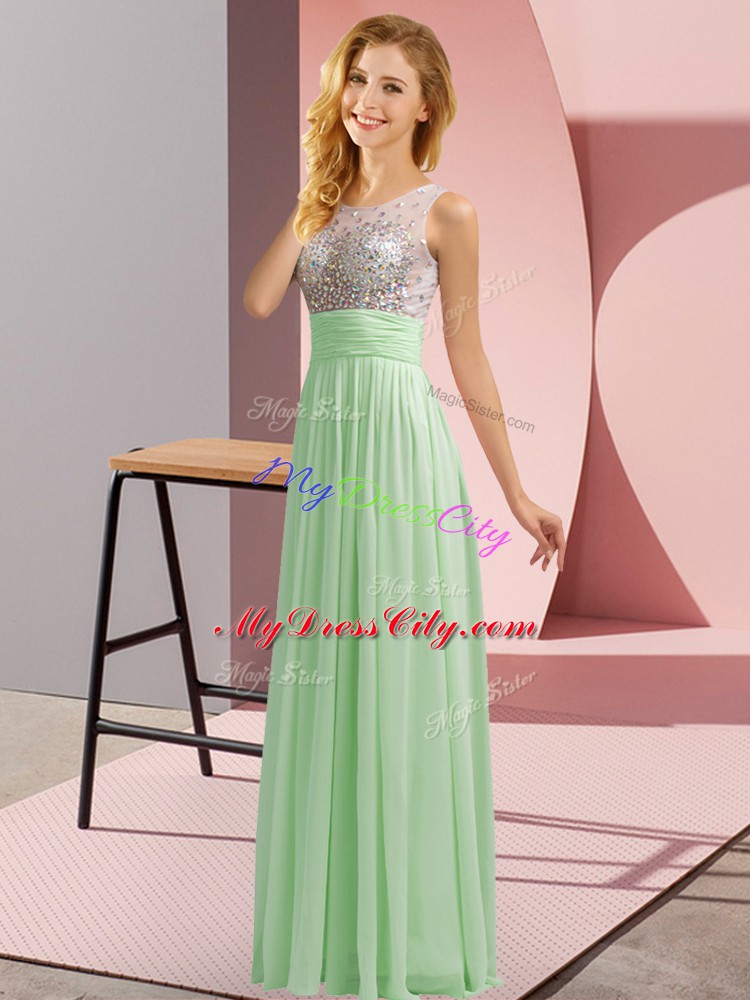 Cheap Apple Green Empire Beading Court Dresses for Sweet 16 Side Zipper Chiffon Sleeveless Floor Length