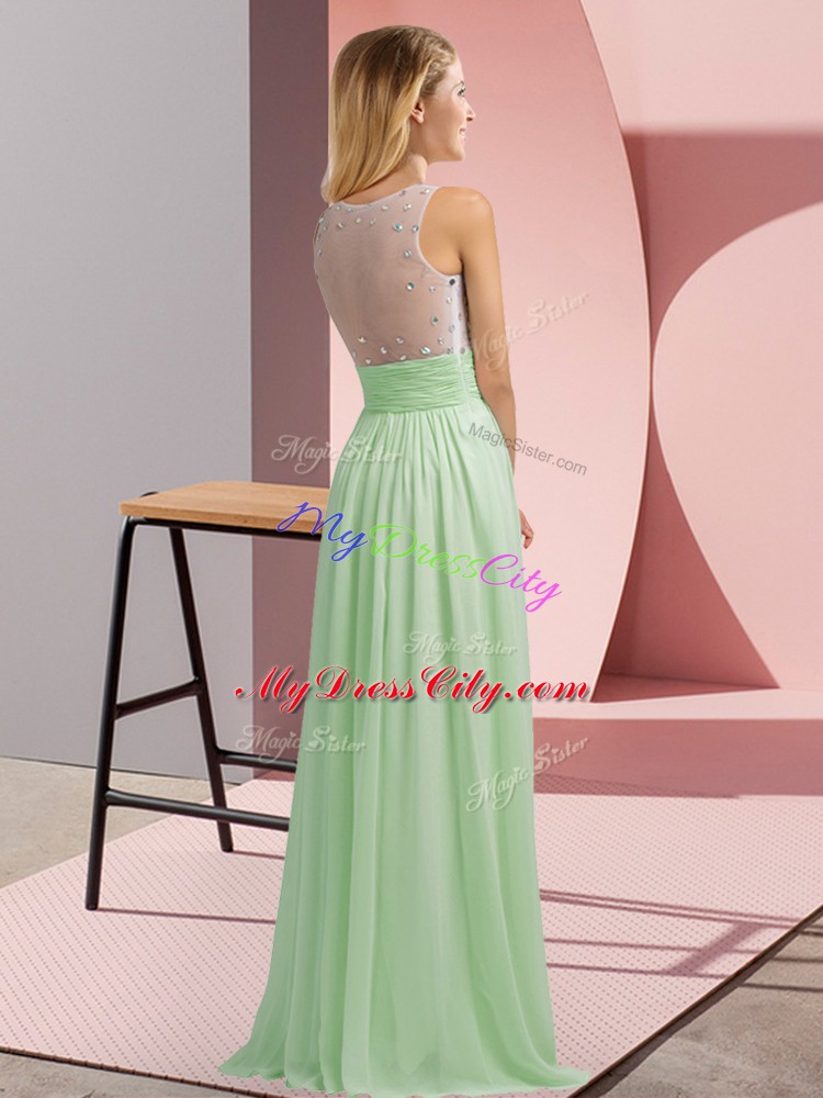 Cheap Apple Green Empire Beading Court Dresses for Sweet 16 Side Zipper Chiffon Sleeveless Floor Length