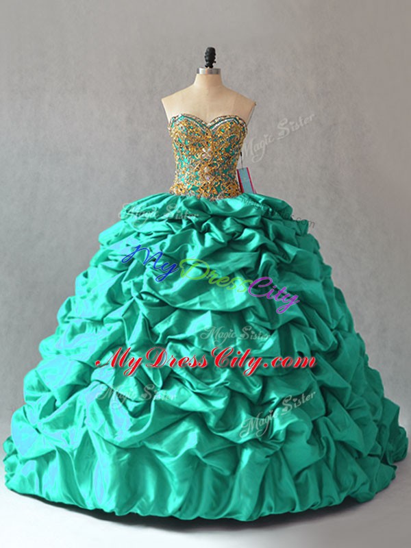 Romantic Turquoise 15 Quinceanera Dress Sweetheart Sleeveless Brush Train Lace Up