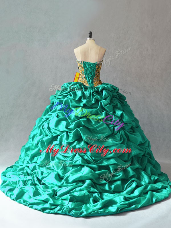 Romantic Turquoise 15 Quinceanera Dress Sweetheart Sleeveless Brush Train Lace Up