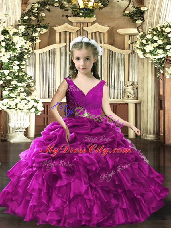 Organza Sleeveless Floor Length Pageant Dress Toddler and Beading and Ruffles and Ruching