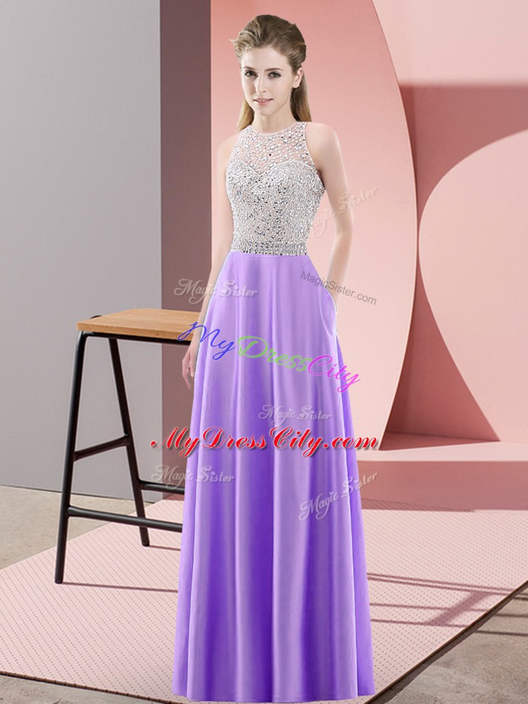 Floor Length Empire Sleeveless Lavender Going Out Dresses Backless