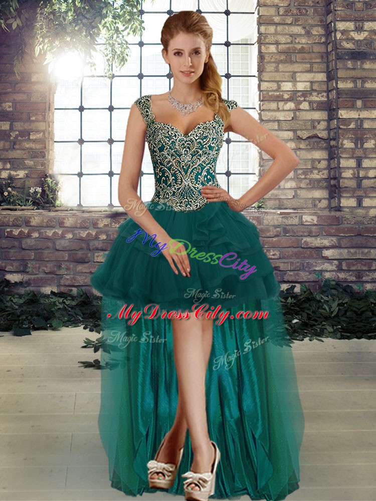 On Sale Sleeveless Beading and Ruffles Lace Up Prom Evening Gown