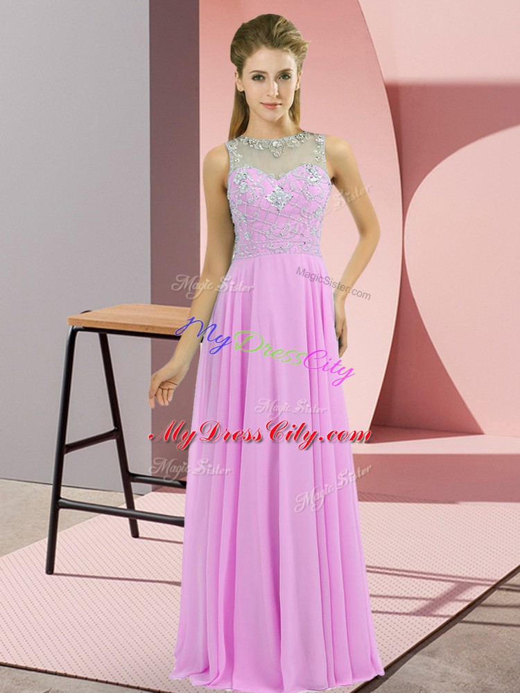 Fitting Beading Going Out Dresses Lilac Zipper Sleeveless Floor Length