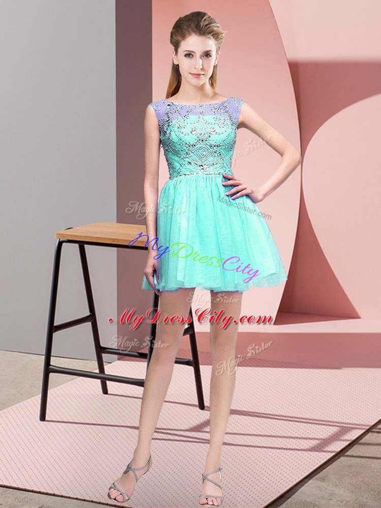 Wonderful Mini Length A-line Sleeveless Aqua Blue Evening Dress Zipper