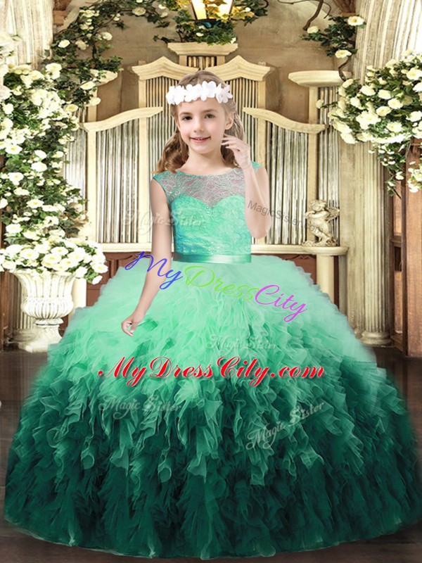 Ball Gowns Glitz Pageant Dress Multi-color Scoop Tulle Sleeveless Floor Length Backless