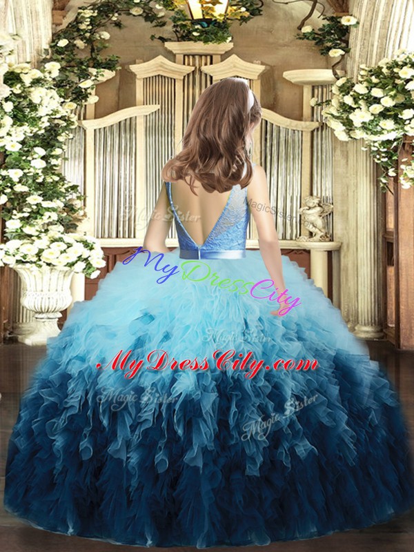 Ball Gowns Glitz Pageant Dress Multi-color Scoop Tulle Sleeveless Floor Length Backless